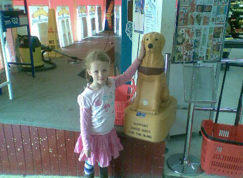Edie at the front of the local supermarket